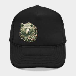 Ornate Grizzly Bear with Floral Art Hat