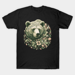 Ornate Grizzly Bear with Floral Art T-Shirt