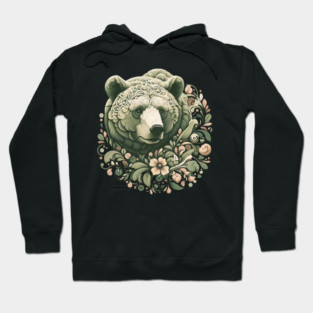 Ornate Grizzly Bear with Floral Art Hoodie