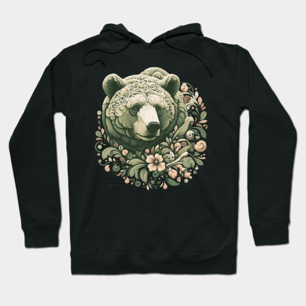 Ornate Grizzly Bear with Floral Art Hoodie by BirdsnStuff