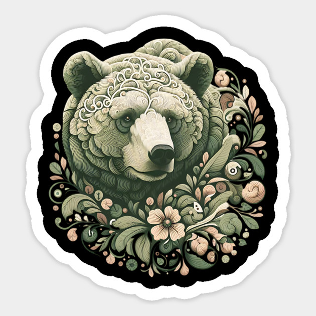 Ornate Grizzly Bear with Floral Art Magnet by BirdsnStuff