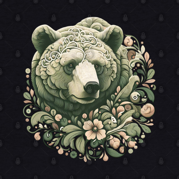 Ornate Grizzly Bear with Floral Art by BirdsnStuff
