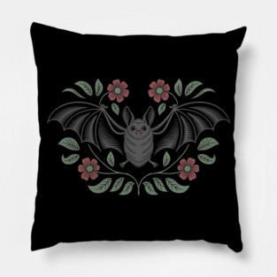 Decorative Vintage Bat and Floral Art Pillow