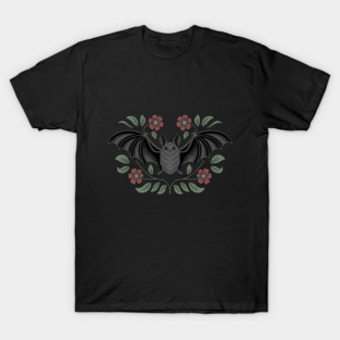 Decorative Vintage Bat and Floral Art T-Shirt