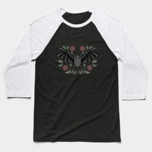 Decorative Vintage Bat and Floral Art Baseball T-Shirt