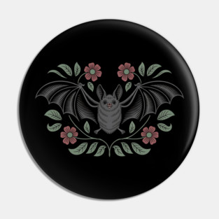 Decorative Vintage Bat and Floral Art Pin