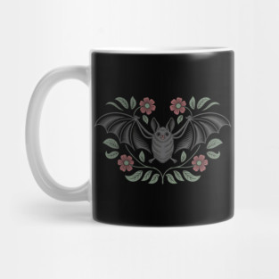 Decorative Vintage Bat and Floral Art Mug