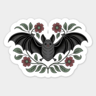 Decorative Vintage Bat and Floral Art Sticker