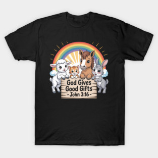 God Gives Good Gifts Rainbow Animal Design T-Shirt