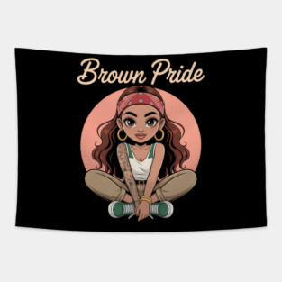 Brown Pride Chicana Chola Chibi Girl Hispanic Heritage Month Tapestry