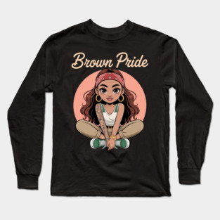 Brown Pride Chicana Chola Chibi Girl Hispanic Heritage Month Long Sleeve T-Shirt