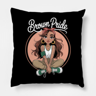 Brown Pride Chicana Chola Chibi Girl Hispanic Heritage Month Pillow