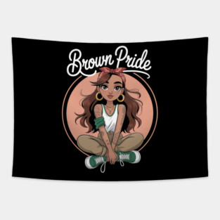Brown Pride Chicana Chola Chibi Girl Hispanic Heritage Month Tapestry