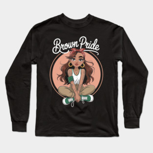 Brown Pride Chicana Chola Chibi Girl Hispanic Heritage Month Long Sleeve T-Shirt