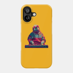 Synthwave Sloth on Keyboard - 80s Retro Disco Design Phone Case