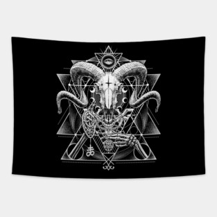 Baphomet - Dark Geometric Goat Tapestry