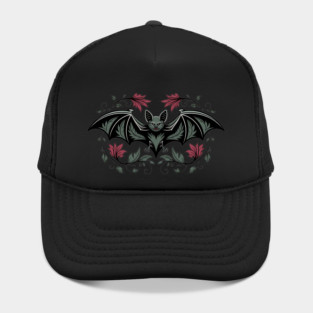 Decorative Vintage Bat and Floral Art Hat