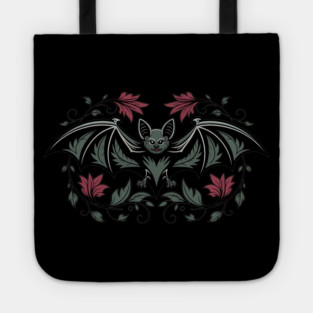 Decorative Vintage Bat and Floral Art Tote