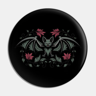 Decorative Vintage Bat and Floral Art Pin