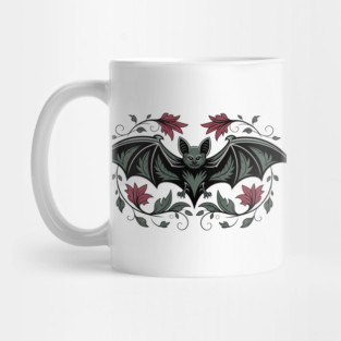 Decorative Vintage Bat and Floral Art Mug