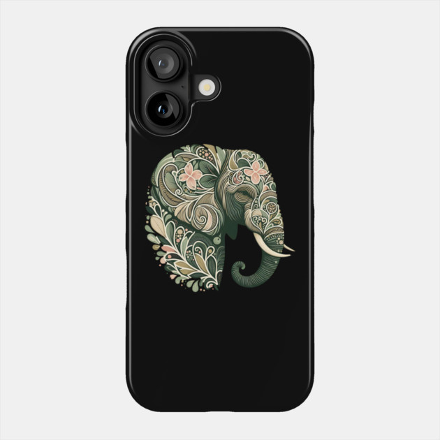 Ornate Botanical Elephant Wildlife Portrait Phone Case by BirdsnStuff