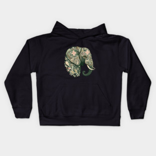 Ornate Botanical Elephant Wildlife Portrait Kids Hoodie