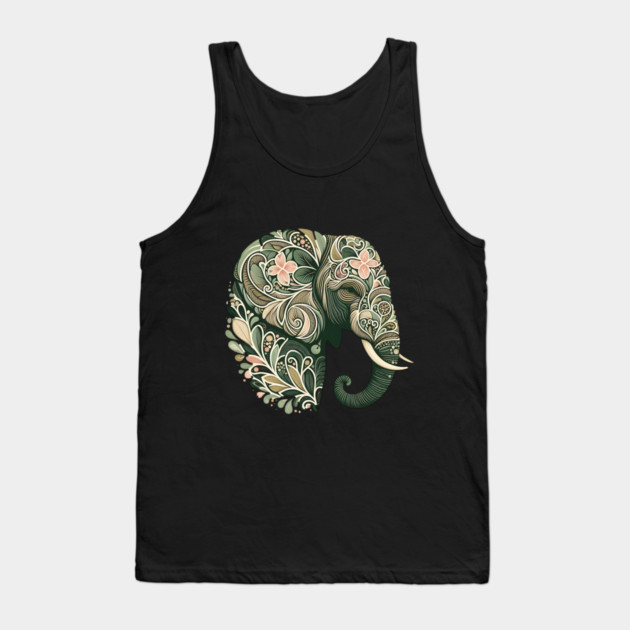Ornate Botanical Elephant Wildlife Portrait Tank Top by BirdsnStuff