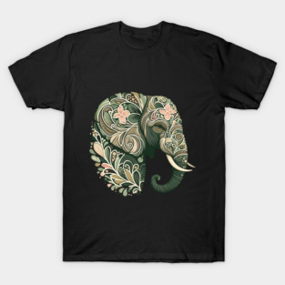 Ornate Botanical Elephant Wildlife Portrait T-Shirt