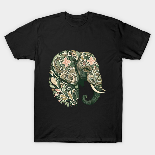 Ornate Botanical Elephant Wildlife Portrait T-Shirt by BirdsnStuff