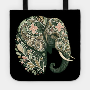 Ornate Botanical Elephant Wildlife Portrait Tote