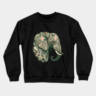 Ornate Botanical Elephant Wildlife Portrait Crewneck Sweatshirt