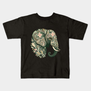 Ornate Botanical Elephant Wildlife Portrait Kids T-Shirt