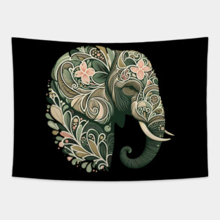 Ornate Botanical Elephant Wildlife Portrait Tapestry