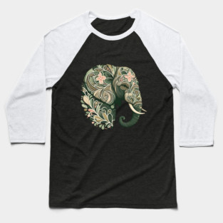 Ornate Botanical Elephant Wildlife Portrait Baseball T-Shirt