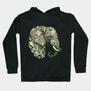 Ornate Botanical Elephant Wildlife Portrait Hoodie
