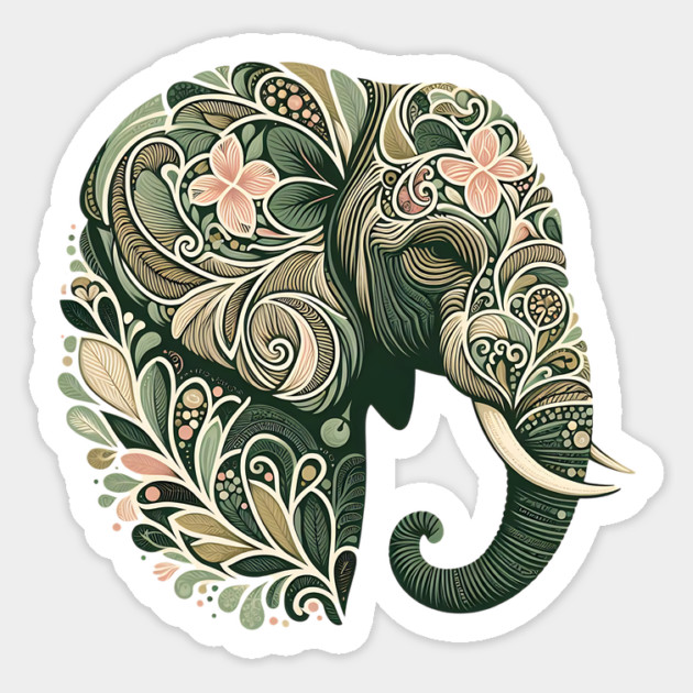 Ornate Botanical Elephant Wildlife Portrait Magnet by BirdsnStuff