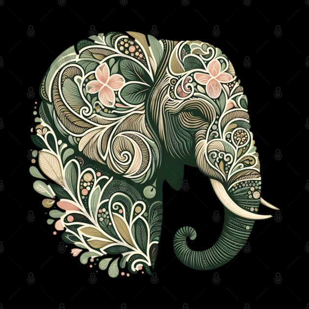 Ornate Botanical Elephant Wildlife Portrait by BirdsnStuff