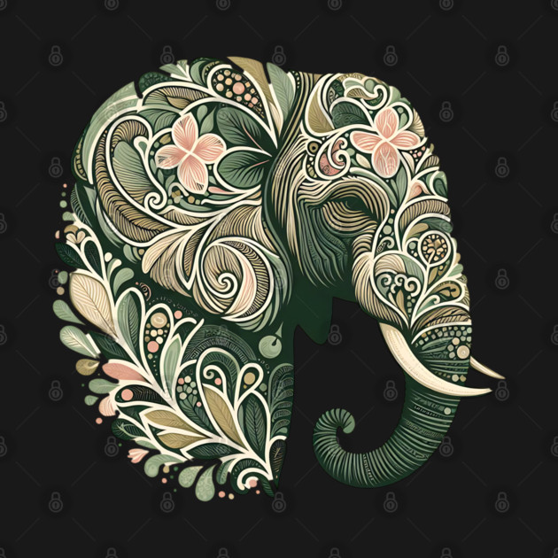 Ornate Botanical Elephant Wildlife Portrait by BirdsnStuff