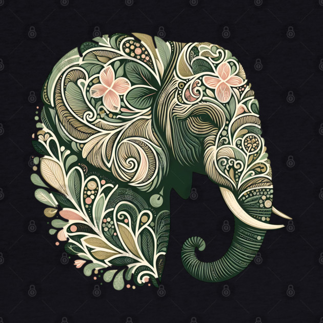 Ornate Botanical Elephant Wildlife Portrait by BirdsnStuff