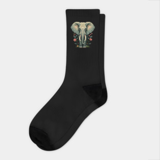 Botanical Elephant Wildlife Portrait Socks