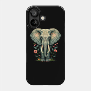 Botanical Elephant Wildlife Portrait Phone Case