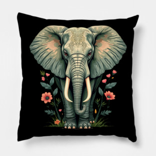 Botanical Elephant Wildlife Portrait Pillow