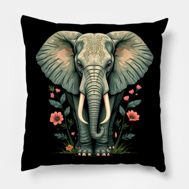 Botanical Elephant Wildlife Portrait Pillow by BirdsnStuff