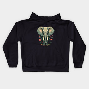 Botanical Elephant Wildlife Portrait Kids Hoodie