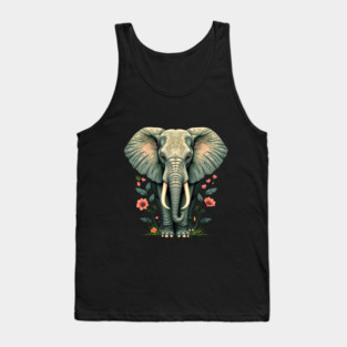 Botanical Elephant Wildlife Portrait Tank Top