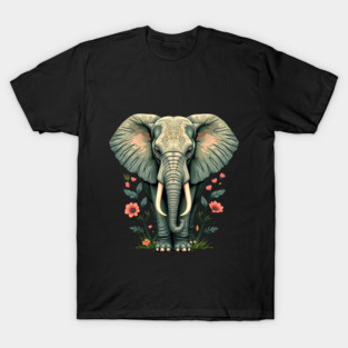 Botanical Elephant Wildlife Portrait T-Shirt