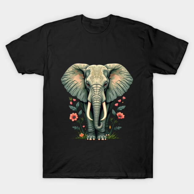 Botanical Elephant Wildlife Portrait T-Shirt by BirdsnStuff