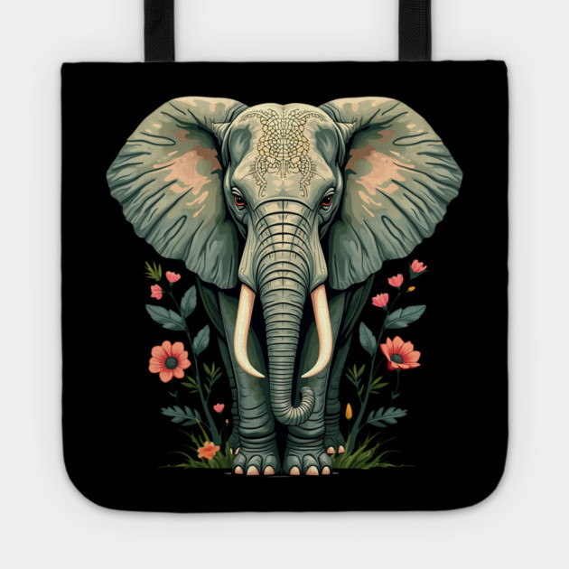 Botanical Elephant Wildlife Portrait Tote by BirdsnStuff