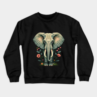 Botanical Elephant Wildlife Portrait Crewneck Sweatshirt