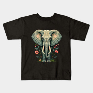 Botanical Elephant Wildlife Portrait Kids T-Shirt